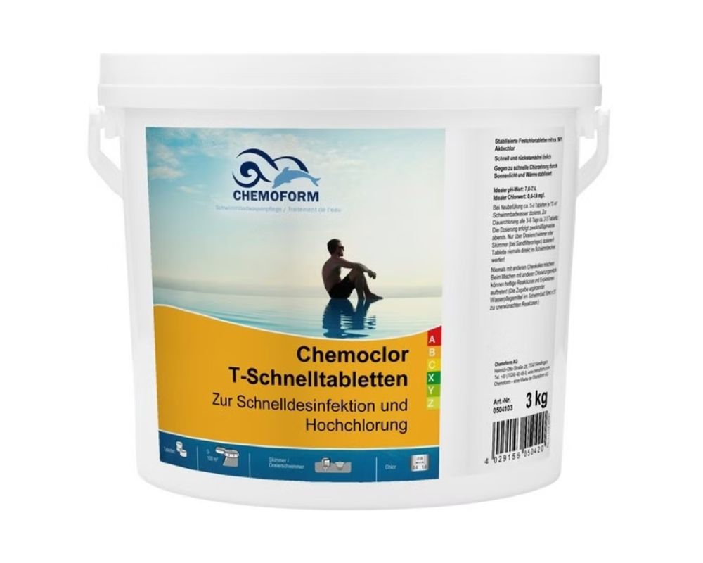 Chemoform Chemoclor Chlor T-Schnelltabletten 3 kg | Chlortabletten | Wasserpflege | Stoßchlorung | Wasserdesinfektion | schnell lösliche Tabletten