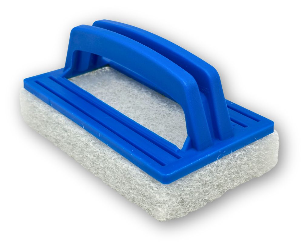 Handschrubber de Luxe Handreinigungs-Pad | Handreiniger Pad in blau mit weichem Schaumstoffaufsatz und Griff zur Poolreinigung