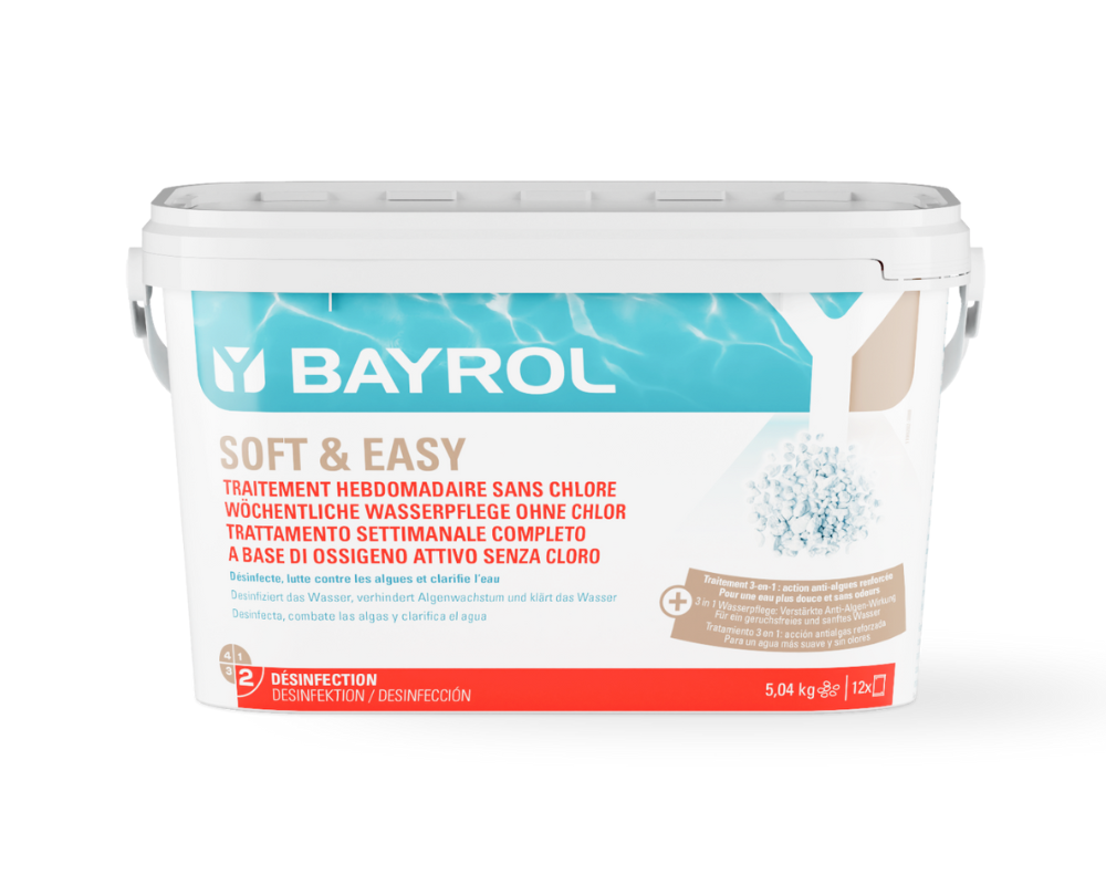 BAYROL Soft & Easy 5,04 kg 30 m³ Aktivsauerstoffgranulat mit Algenverhütung und Klareffekt zur Pooldesinfektion | sanft zur Haut | vordosierte Beutel