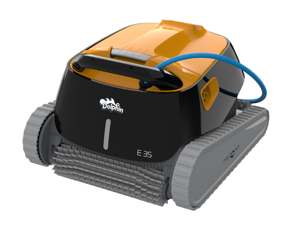 Dolphin E35 Poolroboter mit PVC Bürste | Maytronics Poolsauger | automatischer Reiniger für Boden-, Wand- und Wasserlinienreinigung | mit Caddy