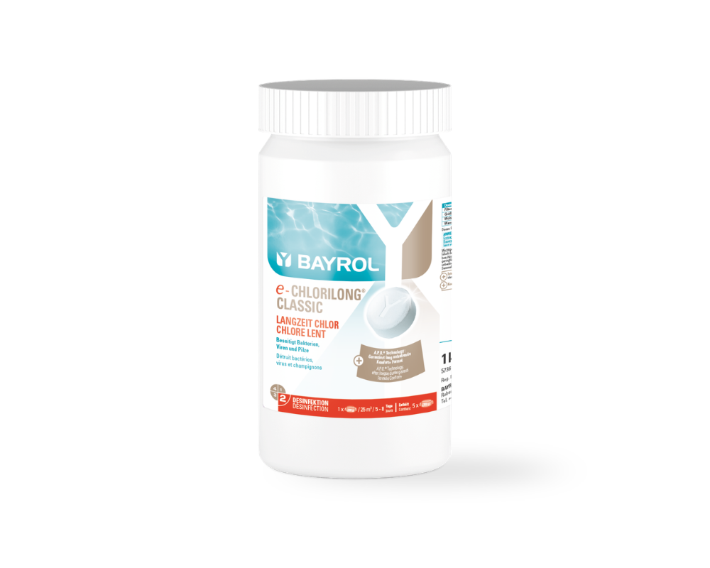 BAYROL e-Chlorilong CLASSIC - 200 g Chlortabletten mit 92% Aktivchlor 1,0 kg | langsam lösliche große Chlortabletten | für die Dauerdesinfektion