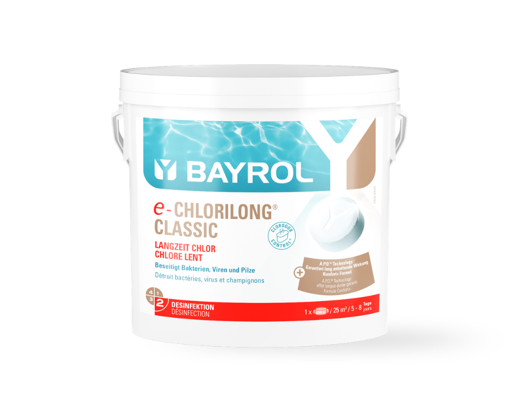 BAYROL e-Chlorilong CLASSIC - 200 g Chlortabletten mit 92% Aktivchlor 5,0 kg | Aktivchlorgehalt | langsamlösliche Chlortabletten | Dauerdesinfektion