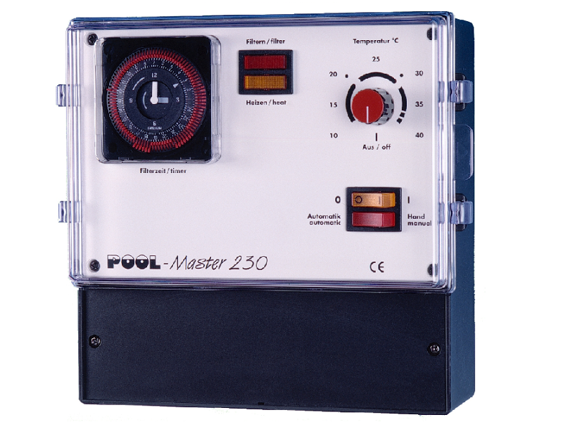 OSF Pool-Master 230 Filtersteuerung | Poolsteuerung für 230V Pumpen | Analoge Zeitschaltuhr | Temperaturfühler 1,5 m | Anschlussklemmen potentialfrei