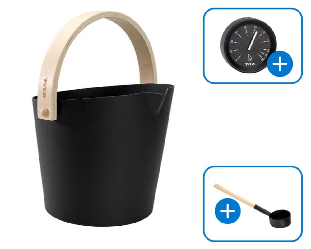 Tylö Brilliant Black SET mit Eimer, Kelle und Hygrometer