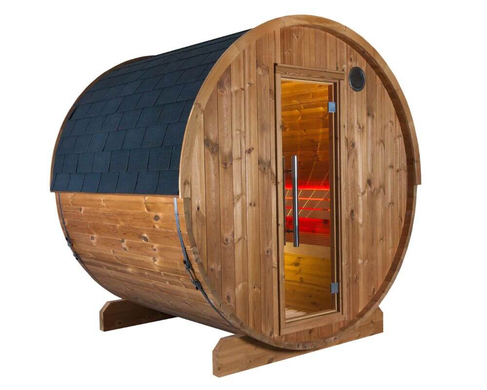 Harvia KASKI Fasssauna montiert | Außensauna Outdoorsauna für ein besonderes Sauna Erlebnis