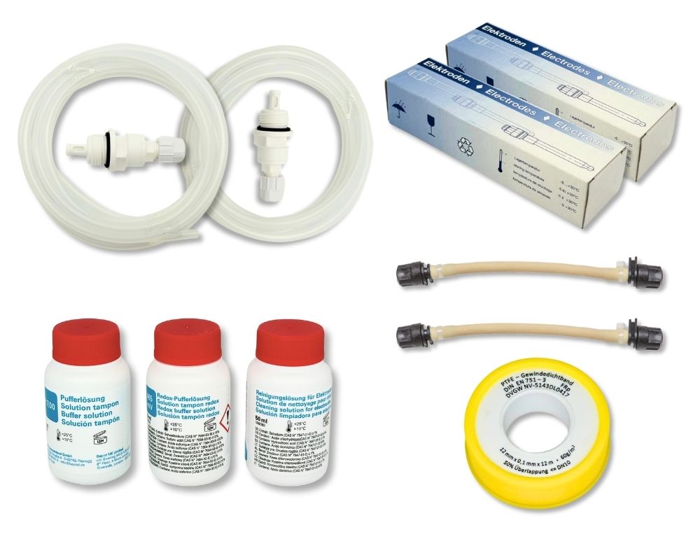 BAYROL Wartungskit pH/Cl Bayrol Automatic ab Modeljahr 2021 | Original Ersatzteil 150036 | pH- und Redox-Sensor mit Pufferlösungen und Schläuchen