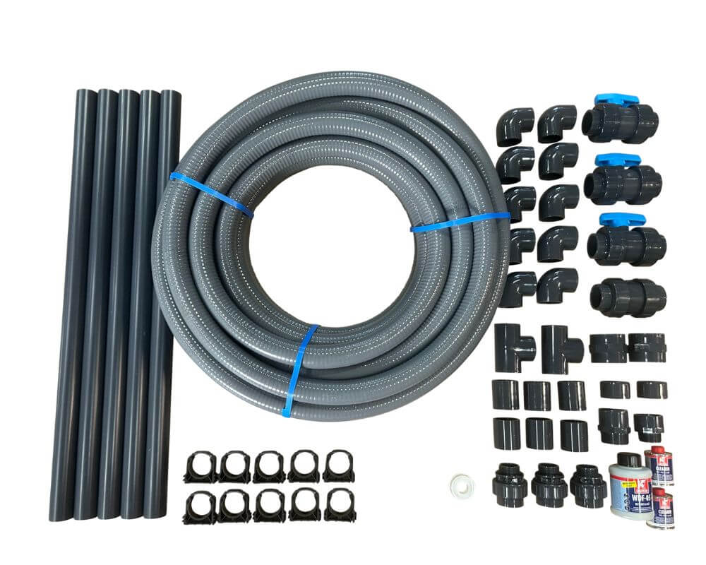 OKU PVC-Verrohrungsset für OKU Styroporpool Prestige | Poolflex Schlauch und Fittings zur Poolverrohrung | mit Kleber und PVC-Reiniger | PVC-Rohr