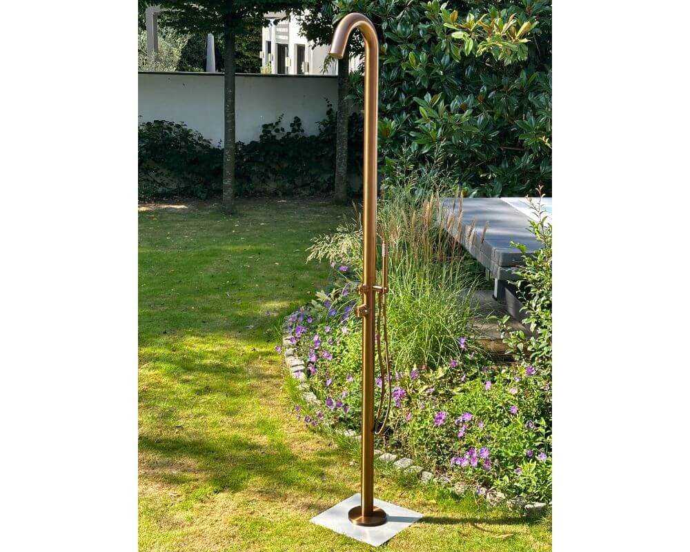 Garten Dusche SYLT rose gold V4A Edelstahl Kalt- und Warmwasserdusche