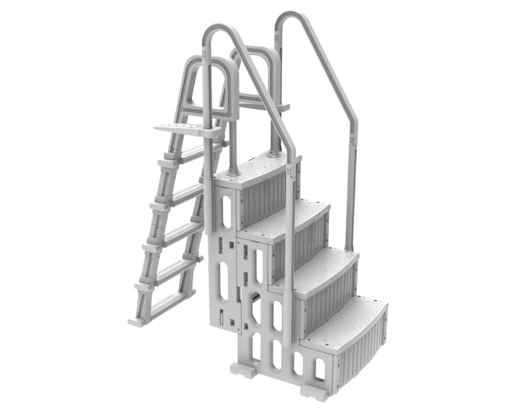 OKU Pooltreppe 4-stufig inkl. 5-stufiger Leiter Kunststofftreppe Schwimmbadtreppe Treppe Leiter OKU-Treppe