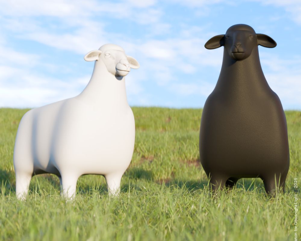 Goodnightlight THE SHEEP Designobjekt von Mark Newton – Indoor/Outdoor – 70 cm – Schwarz/Weiß/Pink