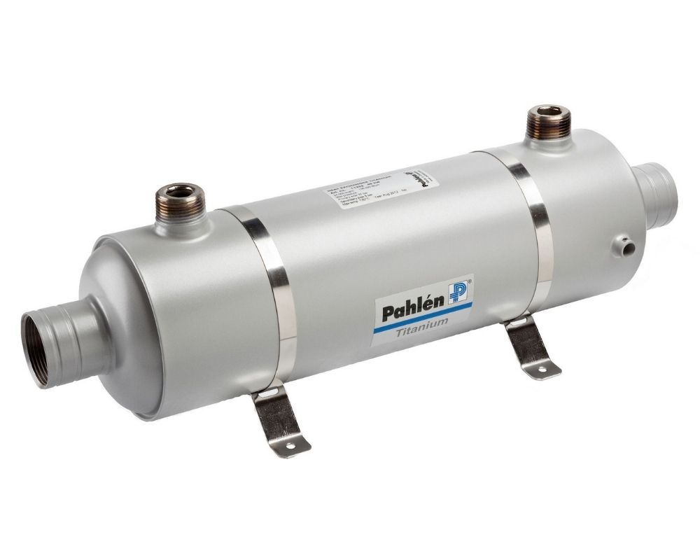 Pahlén Spiralwärmetauscher HI-FLOW Titanium V4A Edelstahl Halterung Poolheizung | Pahlen Wärmetauscher für Salzwasserelektrolyse geeignet