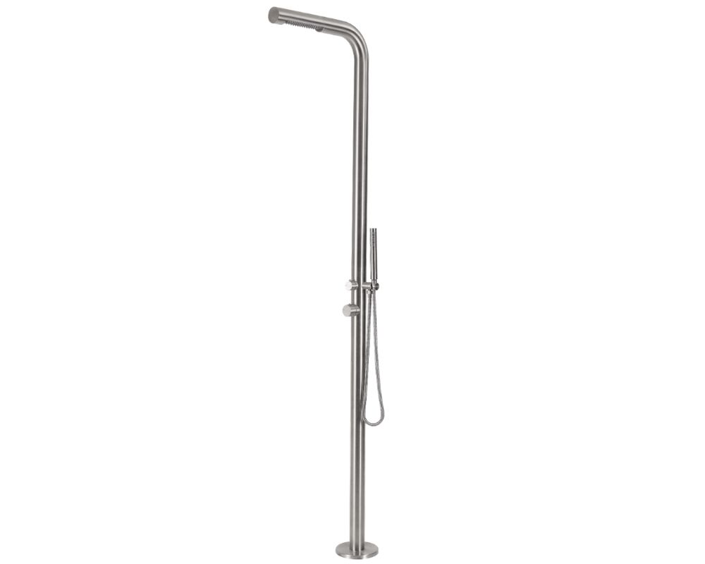 OKU Gartendusche Edelstahl V4A flach Gartendusche Pooldusche Kopf-/Handbrause Warm‐ und Kaltwasseranschluss