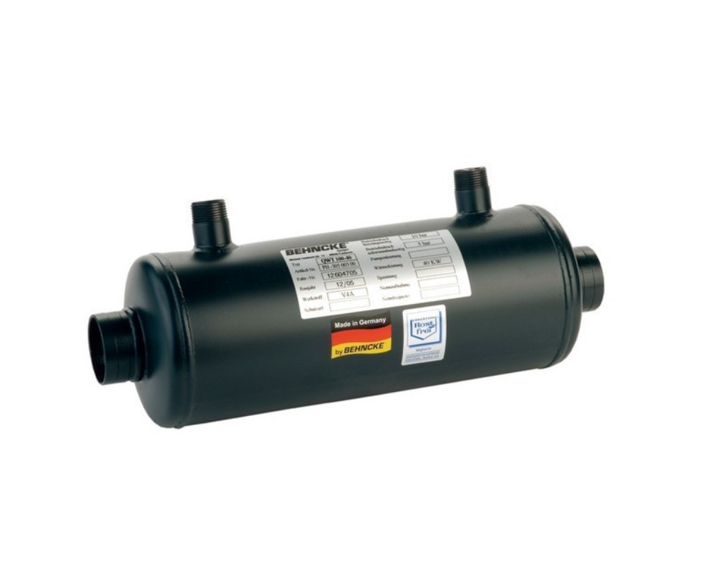 Behncke QWT 100-20 Schwimmbad Wärmetauscher | Poolheizung QWT100-20 | aus Edelstahl AISI 316 | mit Halterung und Montagesatz | gebeizt und lackiert