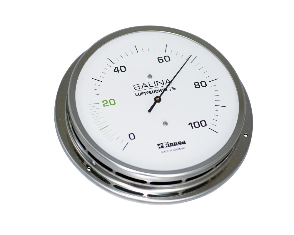 Sauna-Hygrometer "Trend" 130 mm mit Flansch | Hygrometer Finnsa mit 130 mm Skala aus Edelstahl