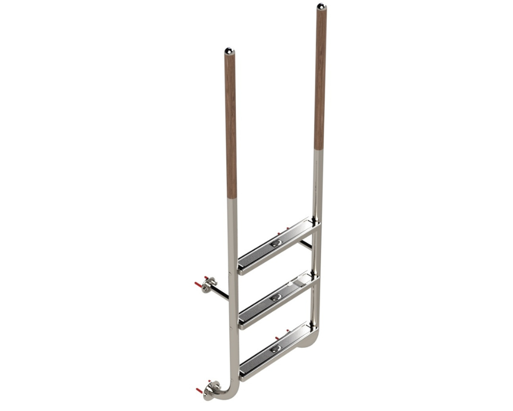 Pool Leiter ROMA 3-stufig, Griffstangen Edelstahl/Holz schraubbar