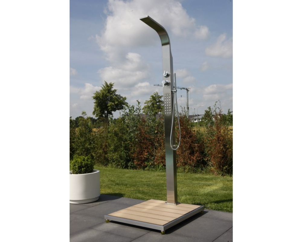 Garten Dusche HELENA von Ideal Eichenwald mit WPC Bodenplatte aus Edelstahl