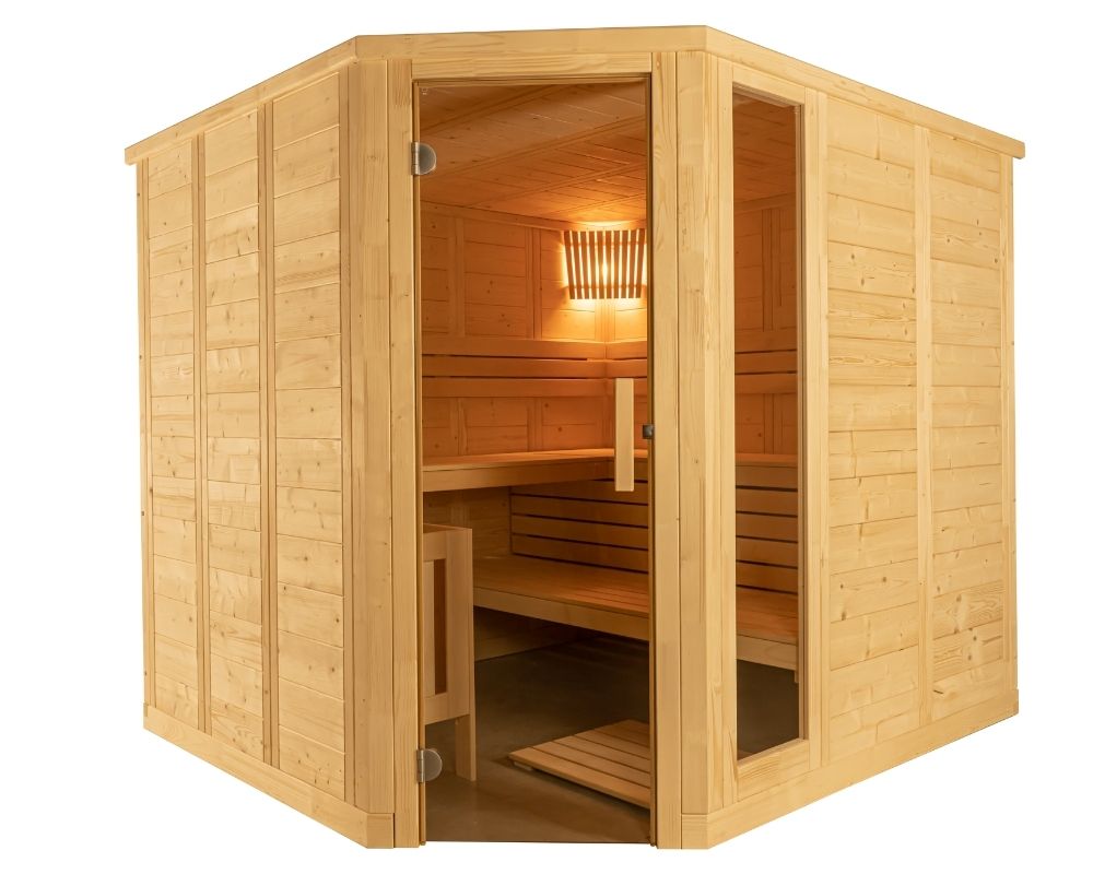 Harvia KOMFORT CORNER LARGE Saunakabine aus massiver Fichte