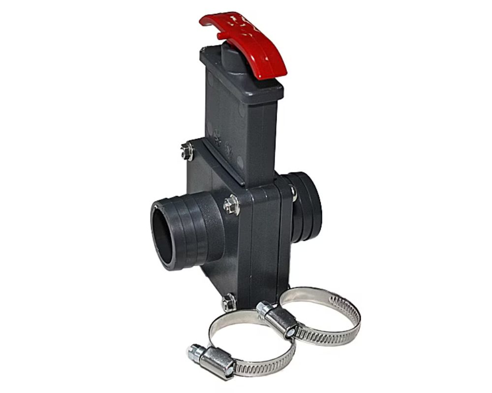 PVC Absperrschieber 38 x 38 mm mit 2 Stück V2A Schellen